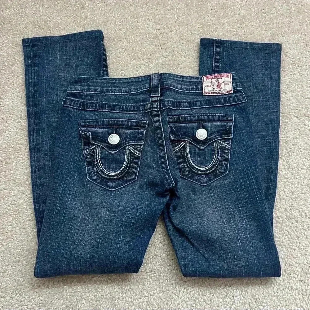 True Religion Jeans Rainbow Billy Blue Jeans Women Sz 26x29 Boot Cut 10572BLBT,